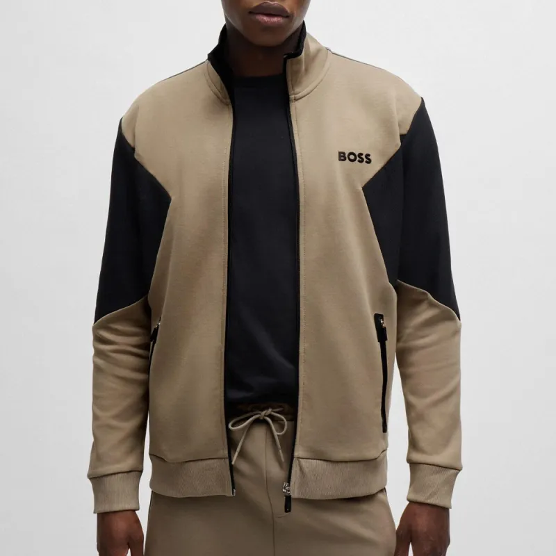 HUGO BOSS Zip Up Sweatshirt With 3D Moulded Logo Jackets Coats Men's Brown-3