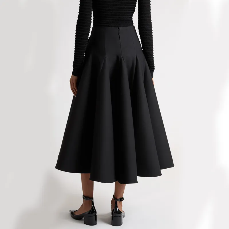 Valentino Crepe Couture Flared Midi Skirt-3