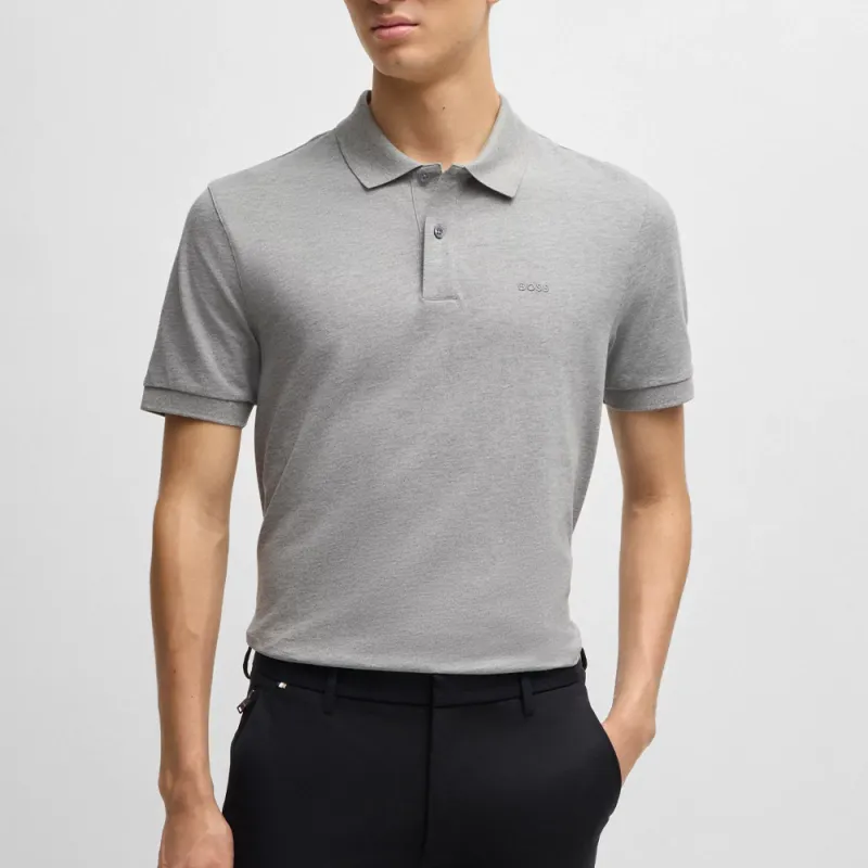 HUGO BOSS Logo embroidered Mélange effect Organic cotton Polo Shirt-3