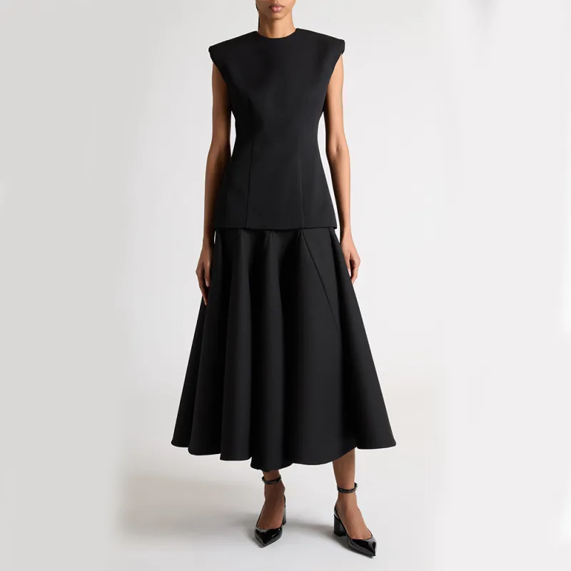 Valentino Crepe Couture Flared Midi Skirt-1