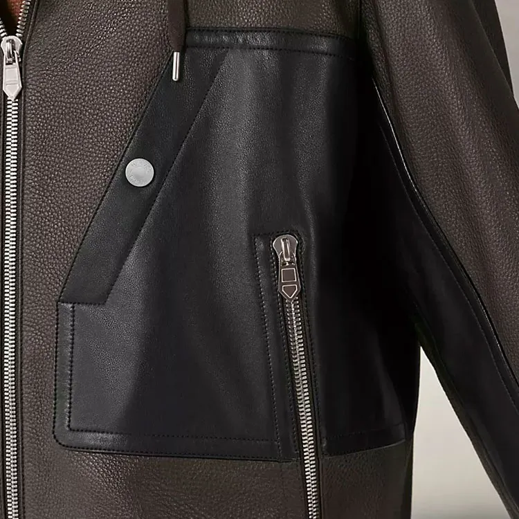 HERMES Leather Jackets Men Dark Brown-3
