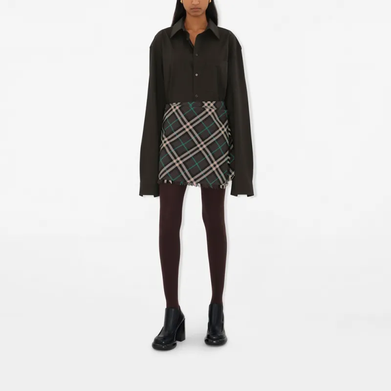 Burberry Check Pattern Frayed Edge Mini Skirt-2