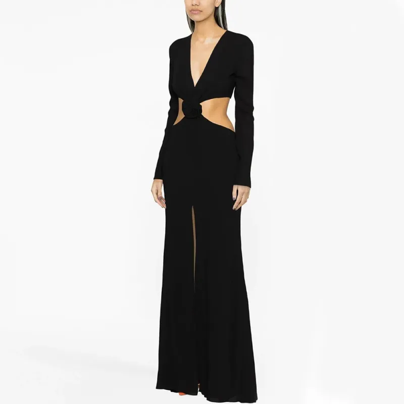 Blumarine Rose Detailed Cut Out Long Dress-4
