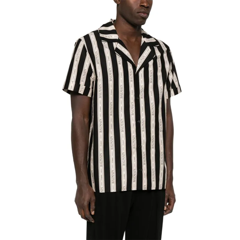BALMAIN Striped Collared Short Sleeved Shirt-3