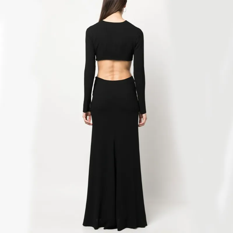 Blumarine Rose Detailed Cut Out Long Dress-3