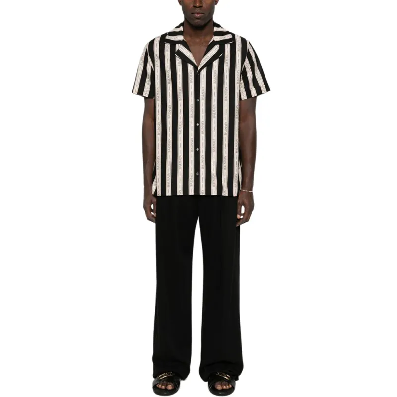 BALMAIN Striped Collared Short Sleeved Shirt-1