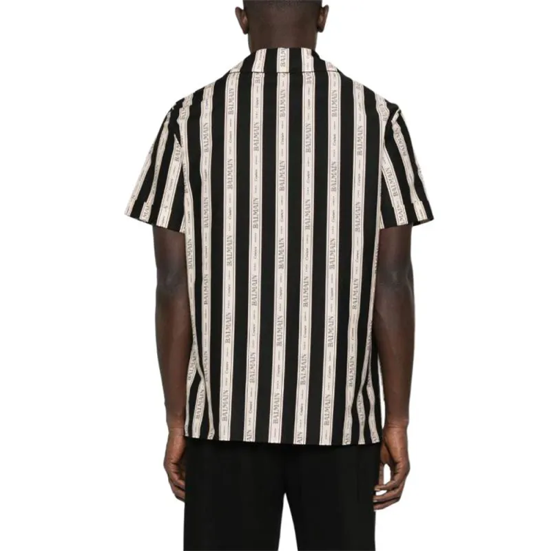 BALMAIN Striped Collared Short Sleeved Shirt-2