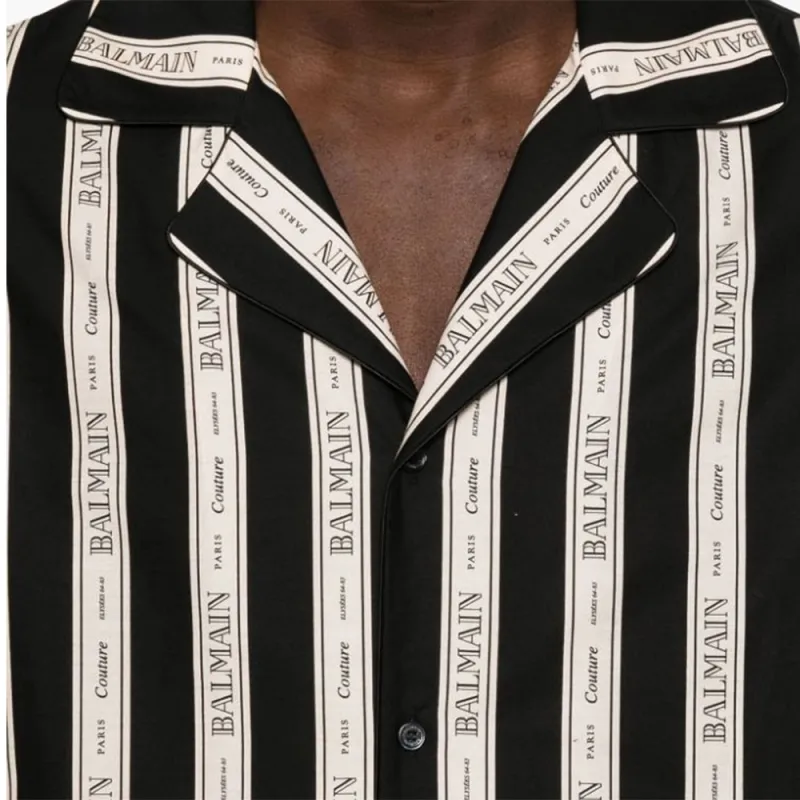 BALMAIN Striped Collared Short Sleeved Shirt-4