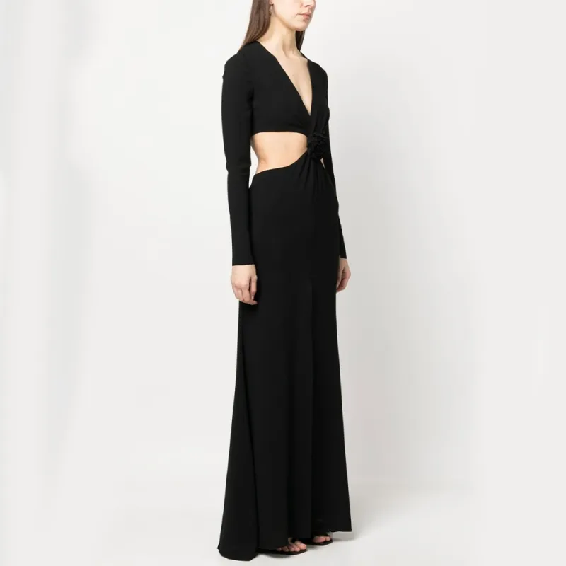 Blumarine Rose Detailed Cut Out Long Dress-5