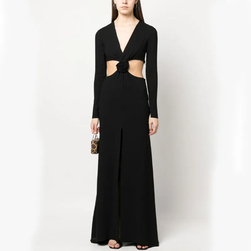Blumarine Rose Detailed Cut Out Long Dress-2