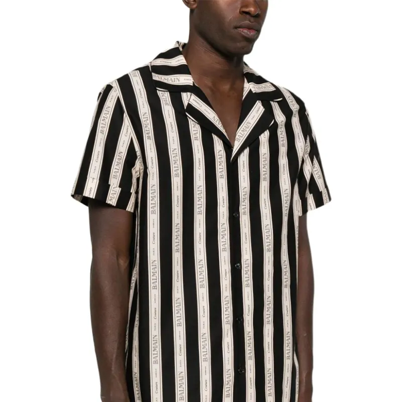 BALMAIN Striped Collared Short Sleeved Shirt-5