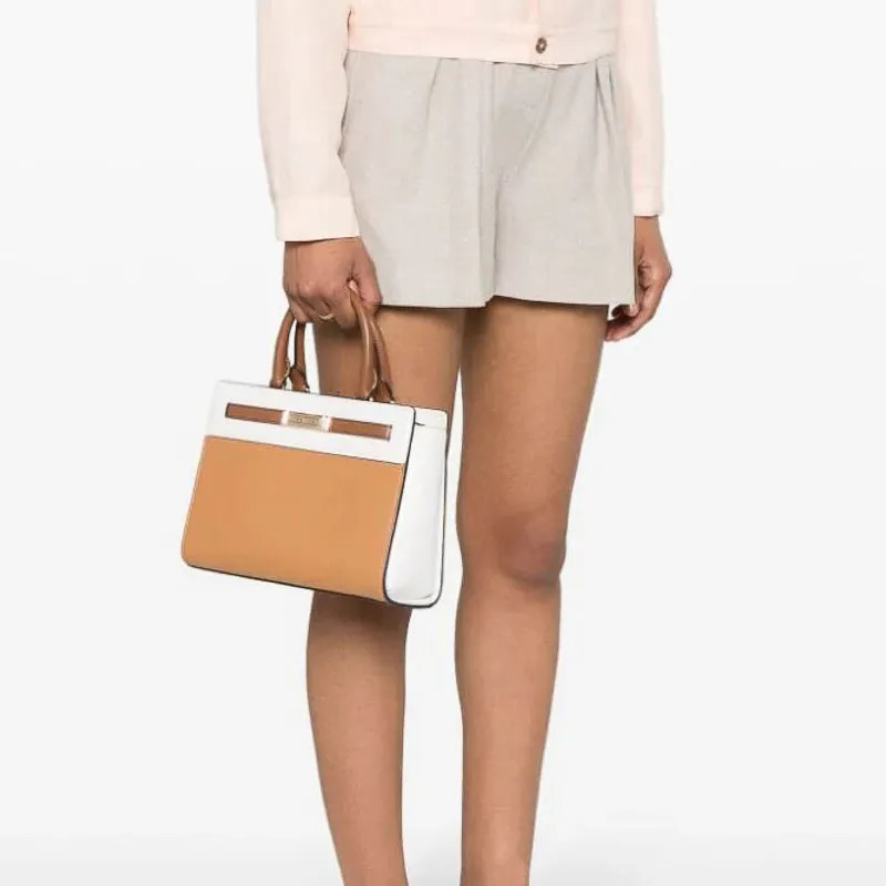 MICHAEL KORS Polyurethane Tote Bag, Shopping Bag, Shoulder Bag, Crossbody Bag, Handbag Trumpets Women's White & Yellow-4