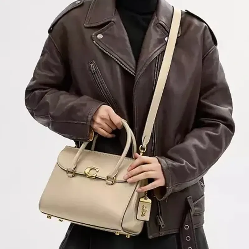 COACH Calfskin Briefcase, Handbag Medium Size Women's Ivory-3