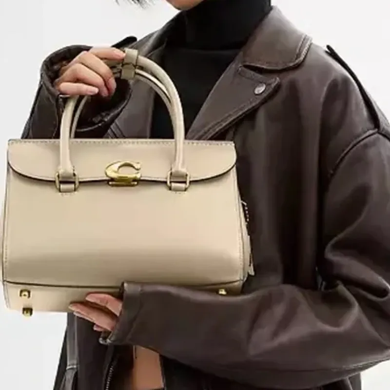 COACH Calfskin Briefcase, Handbag Medium Size Women's Ivory-2