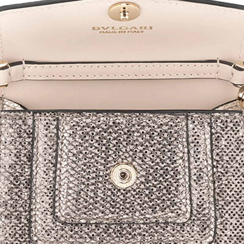 BVLGARI Snake Skin Wallet Clutch Mini Women's Beige-2