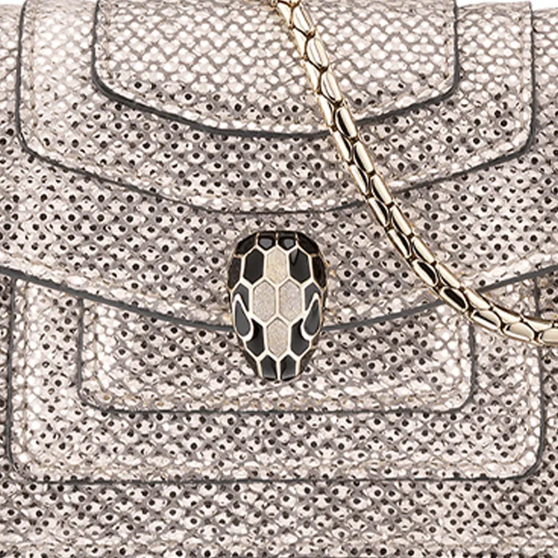 BVLGARI Snake Skin Wallet Clutch Mini Women's Beige-3