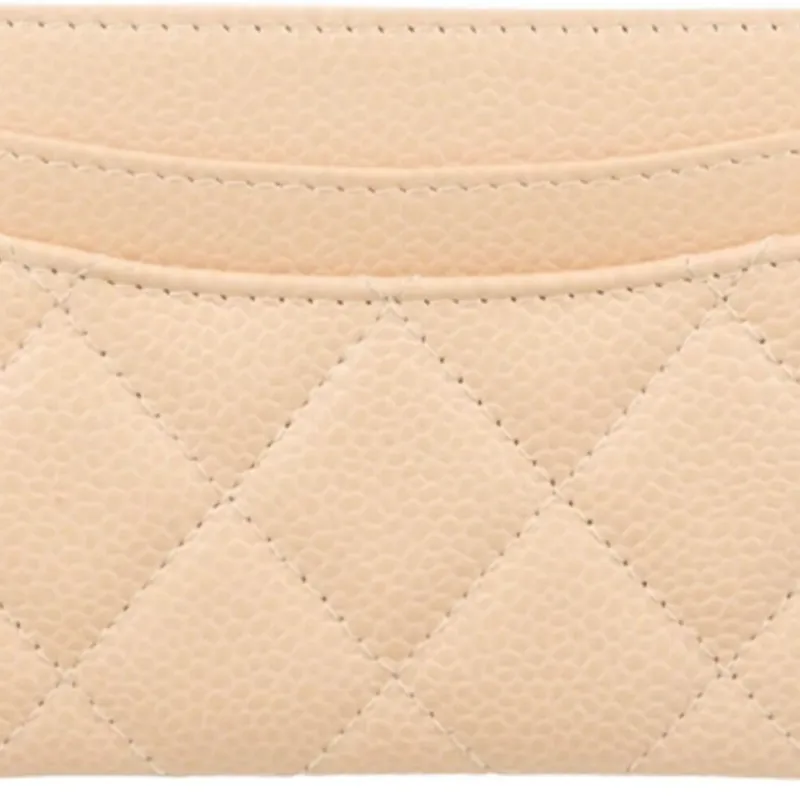 CHANEL Grained Embossed Cow Leather Card Holder Women's Beige-3