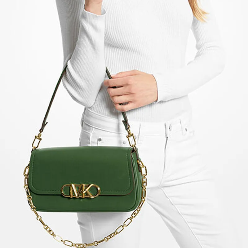 MICHAEL KORS PARKER Cow Leather Envelope Bag, Handbag, Shoulder Bag Medium Size Women's Green-2