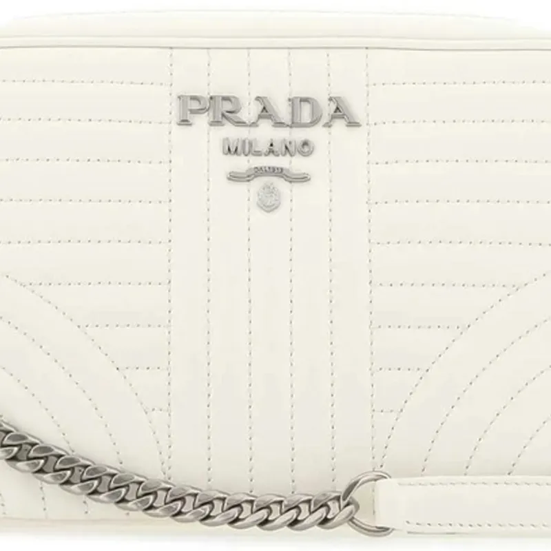 PRADA Diagramme Calfskin Crossbody Bags Shoulder Bags Unisex Ivory White-2