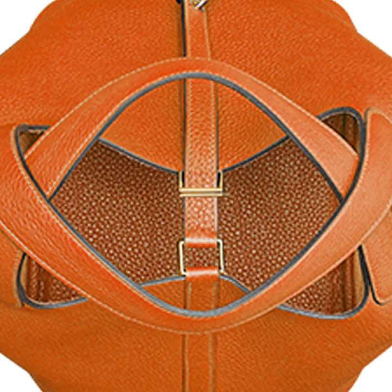 HERMES Picotin Lock Cow Leather Basket Bag Handbag Bucket Bag Women's Flame Orange-4