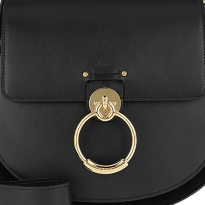 Chloe Tess Calfskin With Suede Shoulder Bag Crossbody Bag Handbag Large Size Women's Black-4