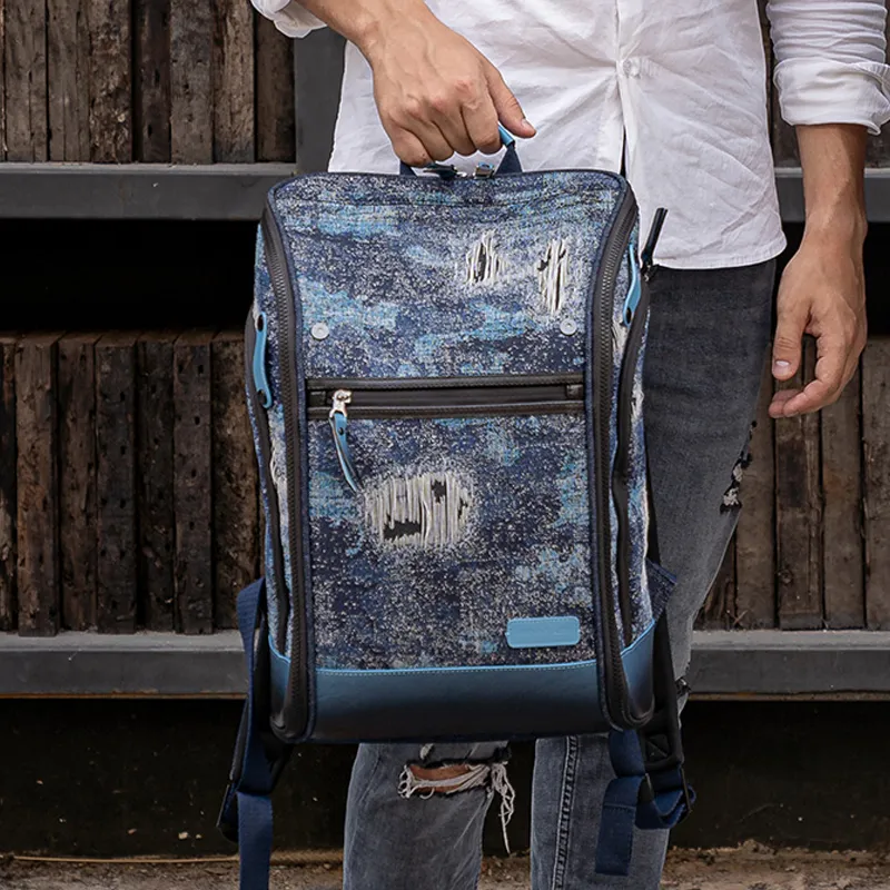 FREQUENTFLYER Lily Woven Series Polyester Double-Shoulder Backpack Regular Unisex Snowflake Blue-5