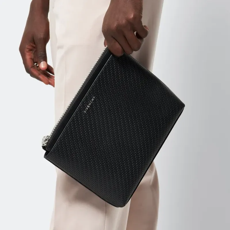 GIVENCHY Calfskin Travel Bag Clutch Men's Black-5