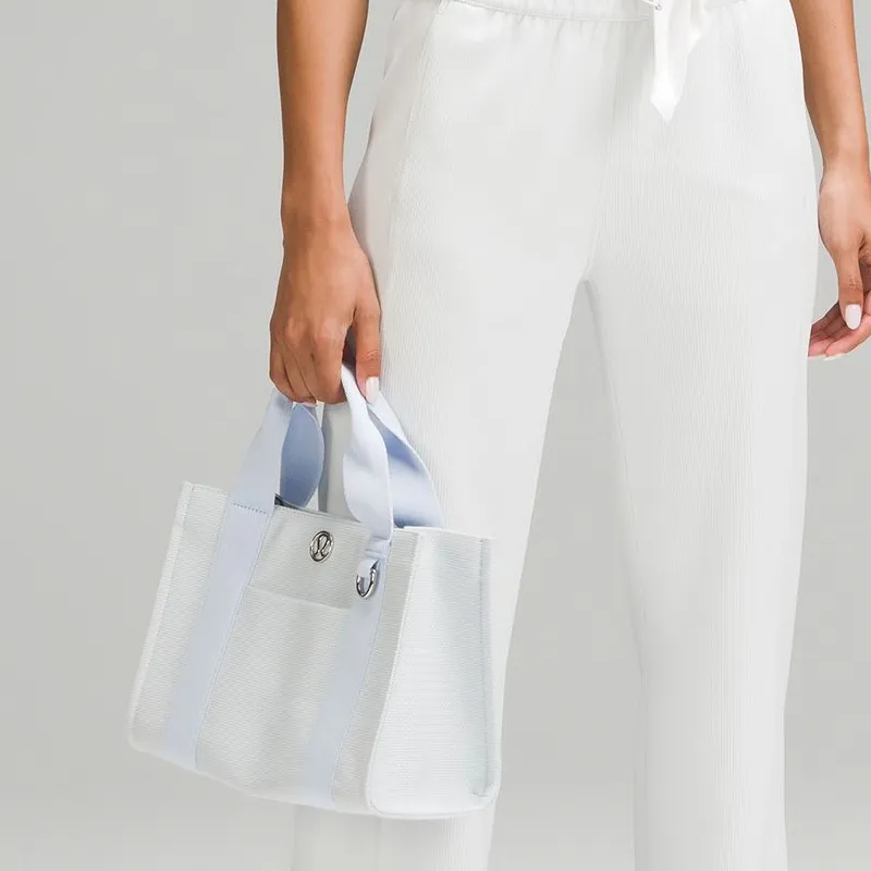 Lululemon Cotton Blend Canvas Shoulder Bag, Crossbody Bag, Handbag Mini Women's Pinwheels Light Blue With Light Ivory-2