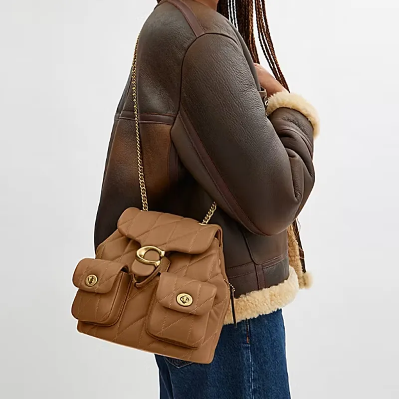 COACH Sheepskin Backpack Small Size Women's Honey Brown-4