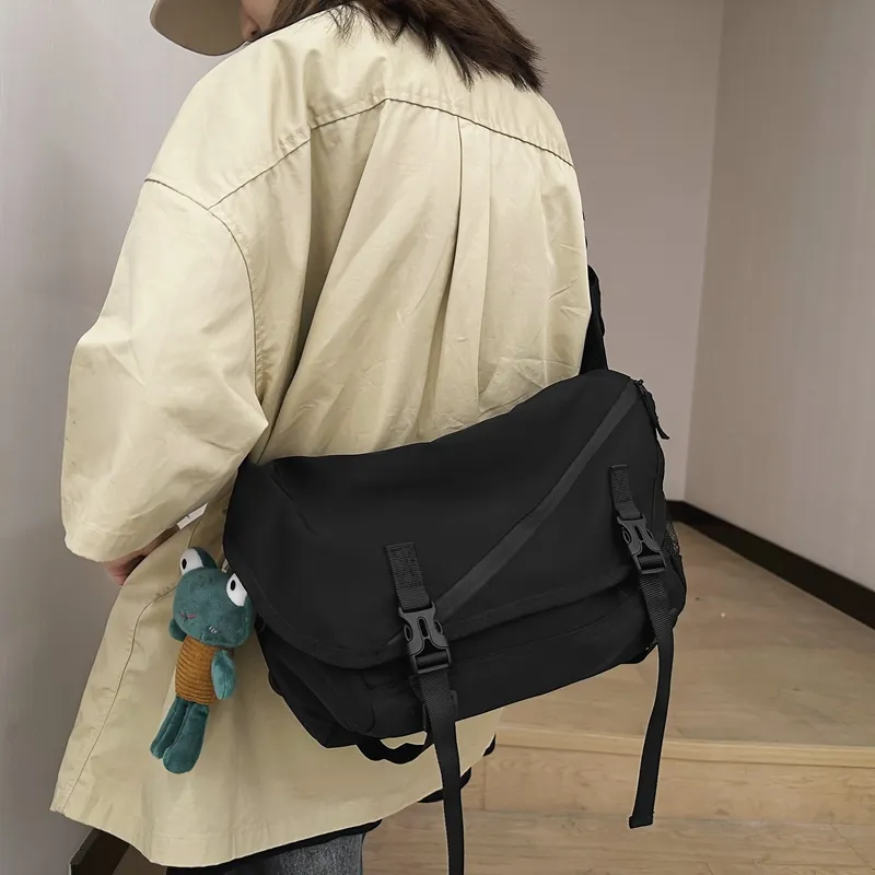 OUZIHUANG Nylon Crossbody Bag Regular Unisex Black-4