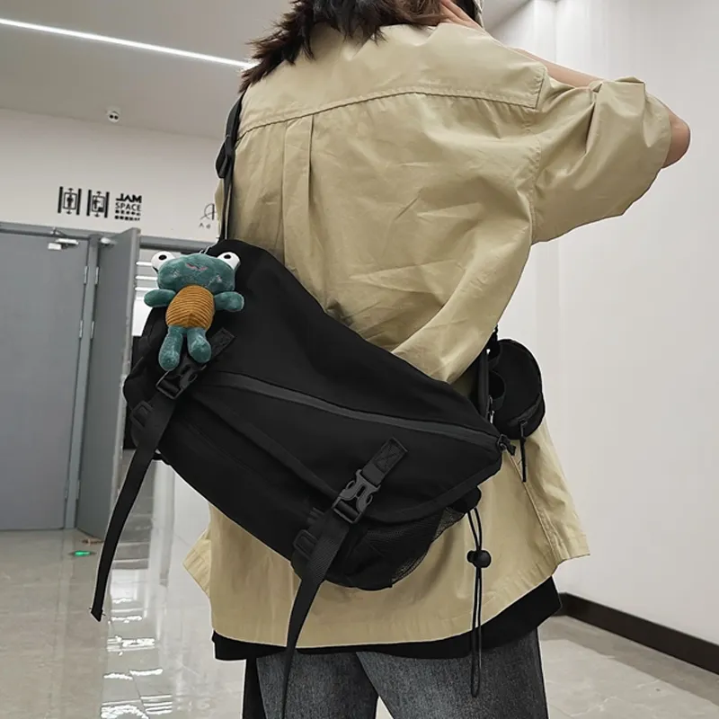 OUZIHUANG Nylon Crossbody Bag Regular Unisex Black-3