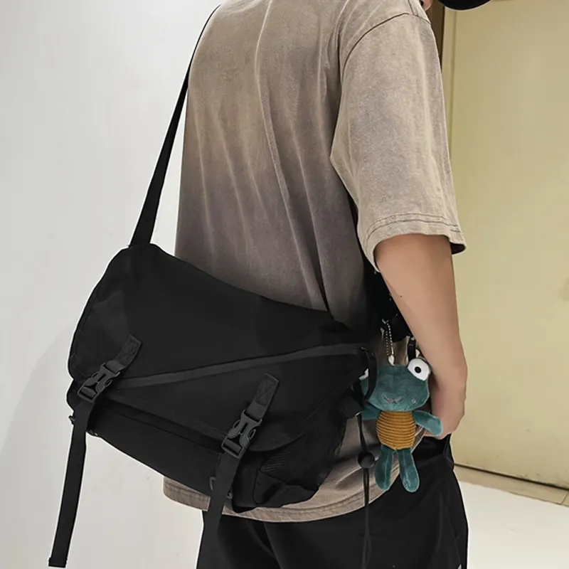 OUZIHUANG Nylon Crossbody Bag Regular Unisex Black-2
