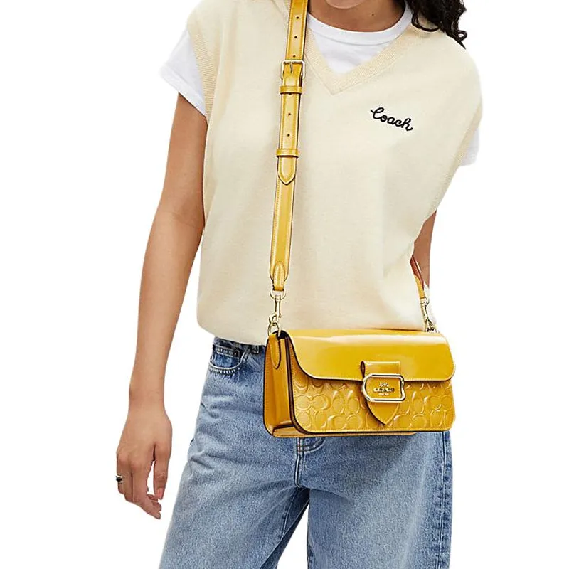 COACH Morgan Cow Split Leather Shoulder Bag Large Size Women's Gold-4