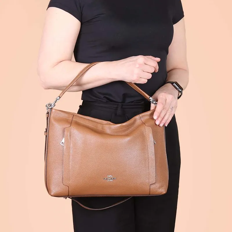 COACH Scout Glossy Pebbled Leather Crossbody One Shoulder Handbags Large Size Women's Saddle Color-3