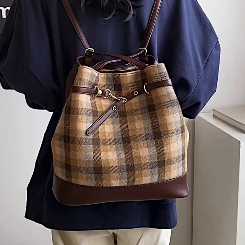 JIANMU PU Tote Backpack, Shoulder Bag Regular Women's Coffee Plaid/Blue Plaid/Yellow Plaid-8