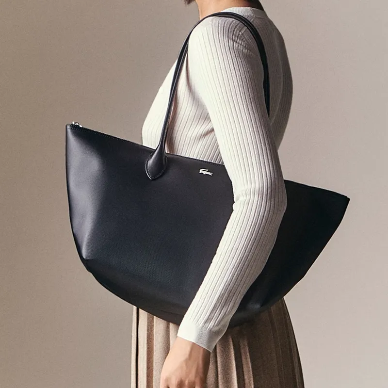 LACOSTE PVC Tote Bag Shopping Bag Shoulder Bag Handbag Large Size Women's Black-3