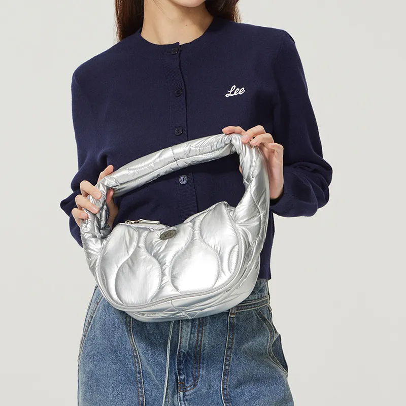 Lee Nylon Hobo Bag Handbag Mini Women's Silver-5