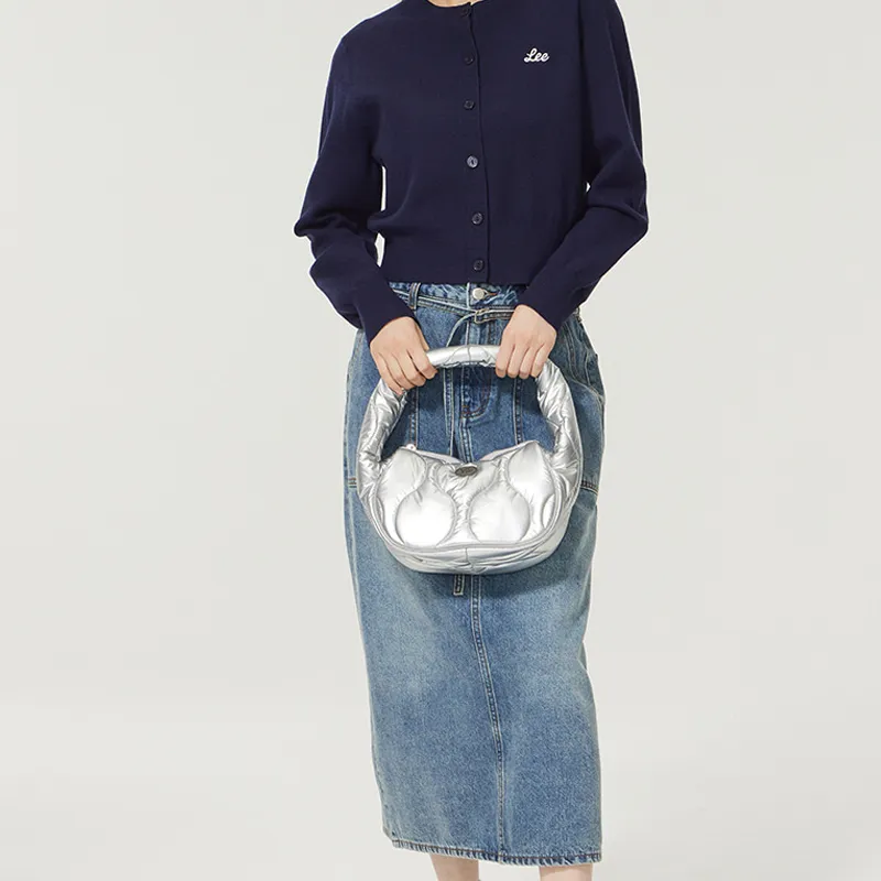 Lee Nylon Hobo Bag Handbag Mini Women's Silver-2