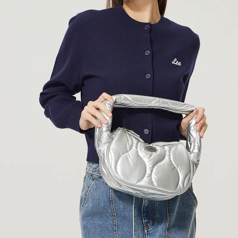 Lee Nylon Hobo Bag Handbag Mini Women's Silver-3