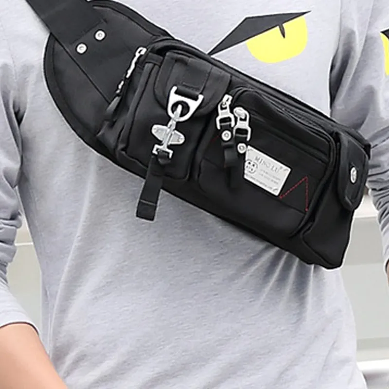 MingLu Oxford Crossbody Bag Shoulder Bag Sling Bag Fanny Pack Large Size Unisex Black/Dark Gray/Blue-3