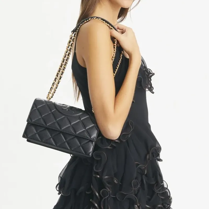 TORY BURCH Fleming Leather Crossbody Bag, Shoulder Bag Trumpets Women's Black-5
