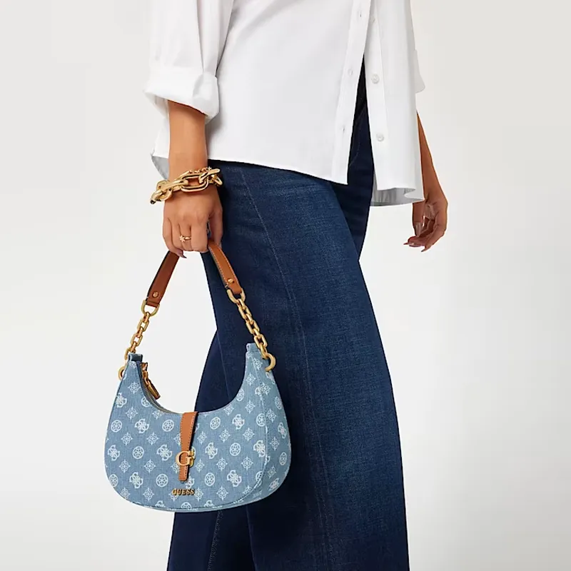 GUESS Cotton Handbag Shoulder Bag Women's Denim Blue-3