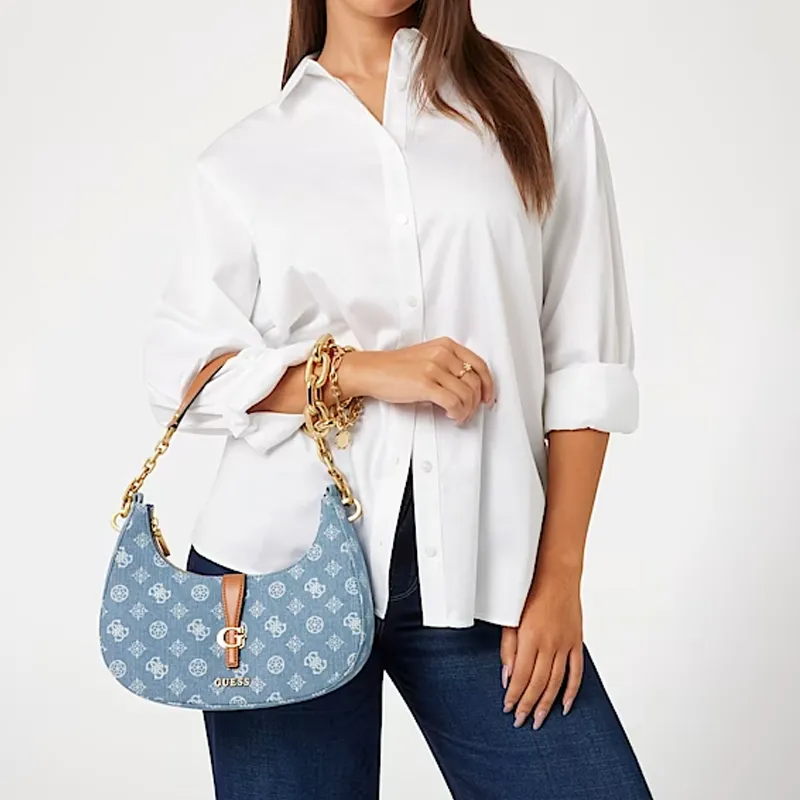 GUESS Cotton Handbag Shoulder Bag Women's Denim Blue-4