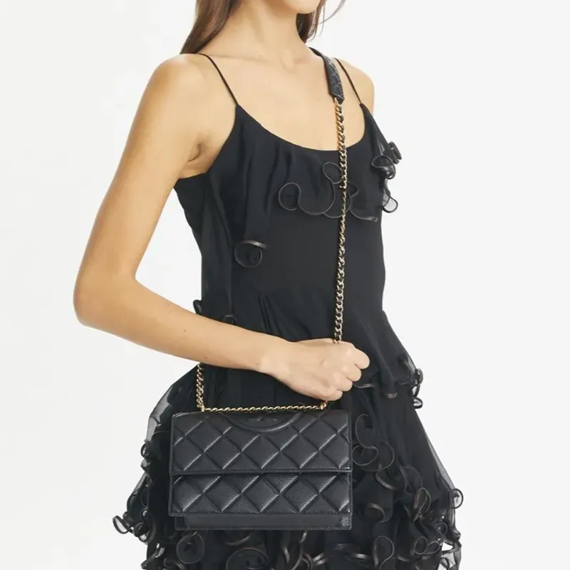 TORY BURCH Fleming Leather Crossbody Bag, Shoulder Bag Trumpets Women's Black-4