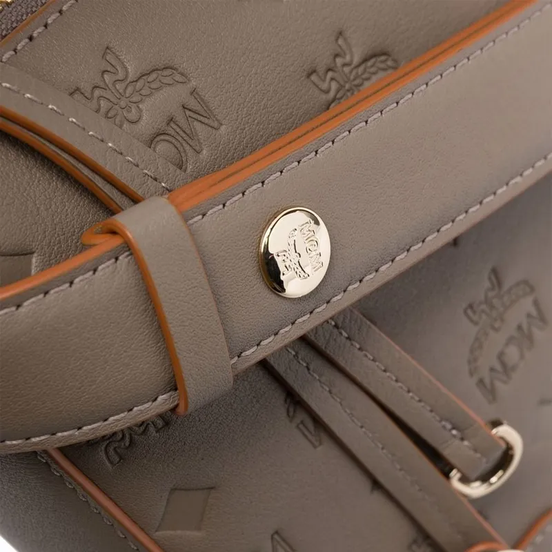 MCM Klara Cow Leather Shoulder Bag Medium Size Women's Gray-3