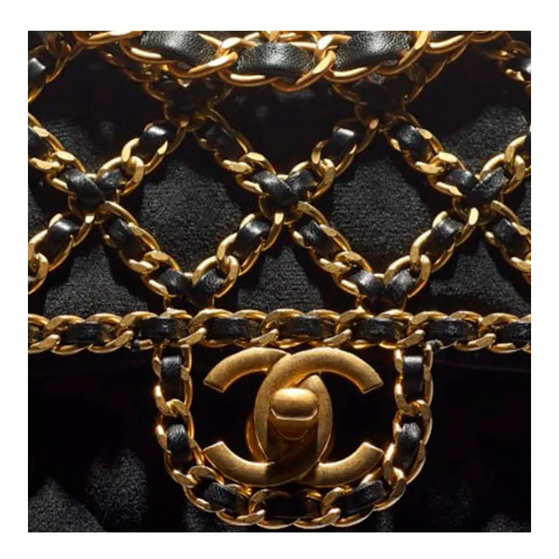 CHANEL Velvet Fabric Shoulder Bag, Crossbody Bag Women's Black-4