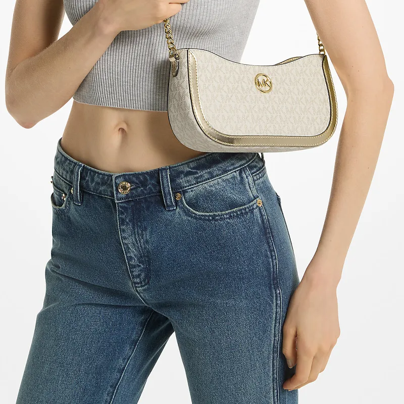 MICHAEL KORS Coated Canvas With Polyester Cotton And Polyurethane Clutch Handbag Shoulder Bag Small Size Women's Gold-7