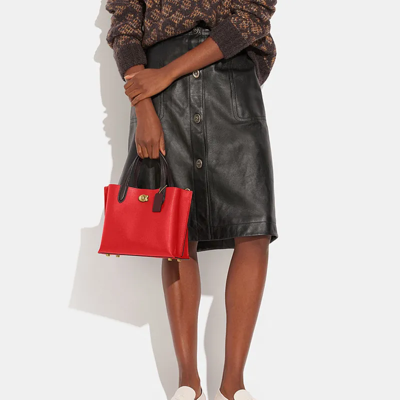 COACH Willow Split Cow Leather Tote Bag, Shopping Bag, Shoulder Bag, Crossbody Bag, Handbag Medium Size Women's Red-3