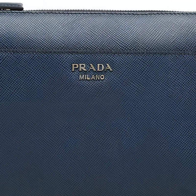 PRADA Saffiano Leather Clutch Men's Blue-3