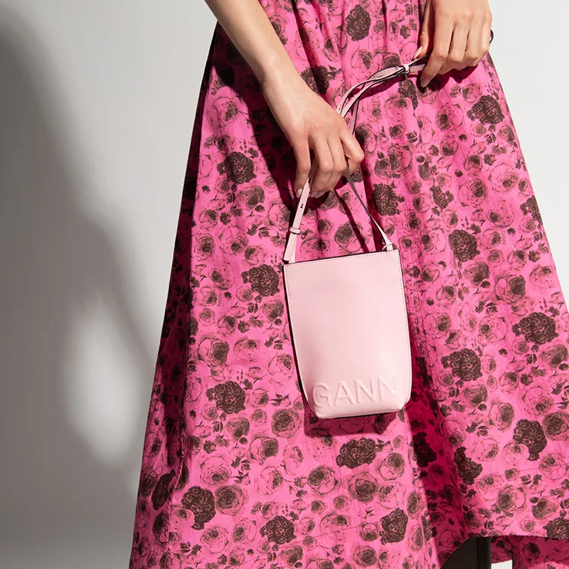 GANNI Recycled Leather Bonded Polyester Shoulder Bag Women's Pink-8